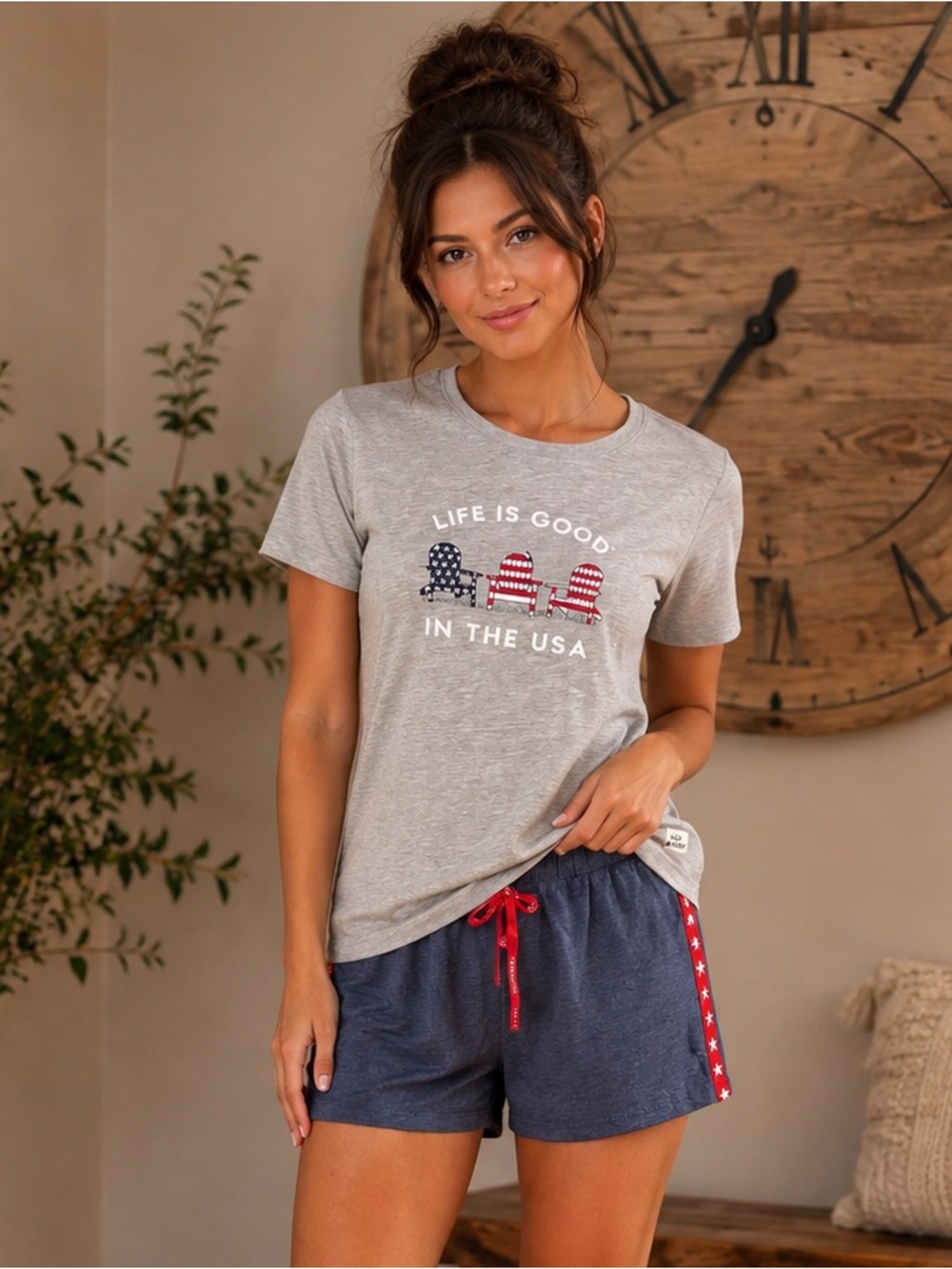 NWT 'Life Is Good' USA Graphic Tee and Navy Star-Trim Shorts Set